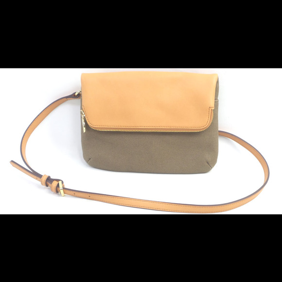 G.I.L.I. 2-in-1 Canvas Crossbody Handbag w/ Leather Trim Twill Fatigue - Picture 1 of 3